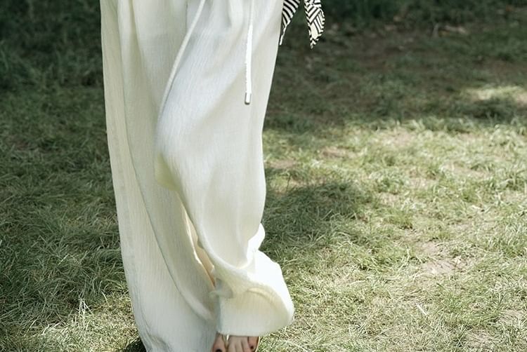 V-Neck Leg Wide High Top Plain Tank Knot Rise Pants / Slit