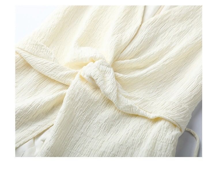 V-Neck Leg Wide High Top Plain Tank Knot Rise Pants / Slit