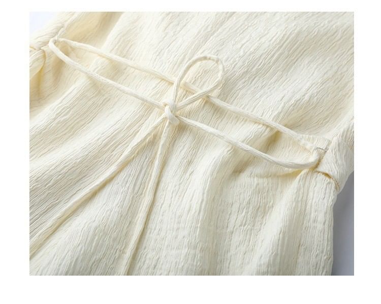 V-Neck Leg Wide High Top Plain Tank Knot Rise Pants / Slit
