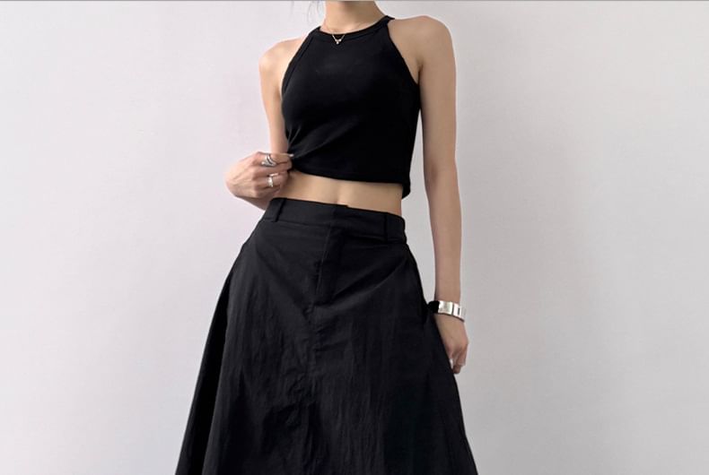 Maxi Rise Slit Plain A-Line Skirt High