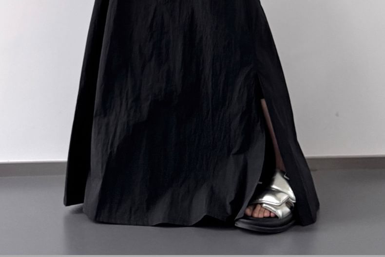 Maxi Rise Slit Plain A-Line Skirt High