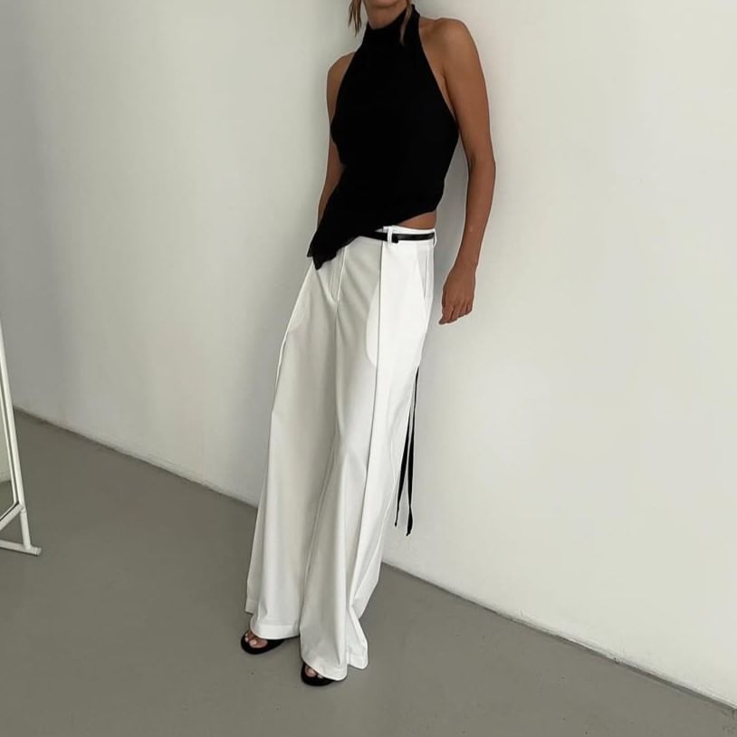 Mock Back Slim Neck Open Plain Asymmetrical Crop Fit Top Halter