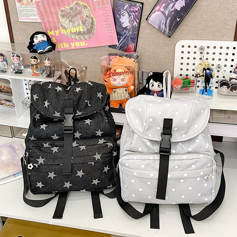 Star Print Flap Backpack