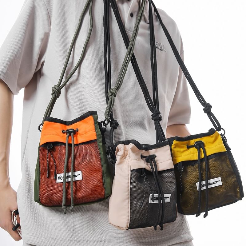 Color Block Crossbody Drawstring Bag