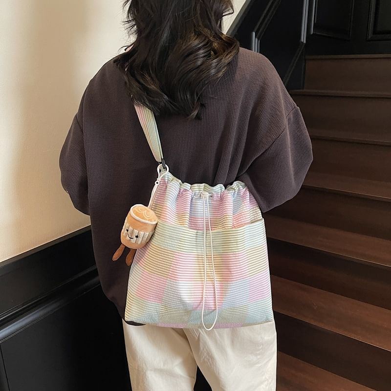 Drawstring Crossbody Plaid Bag