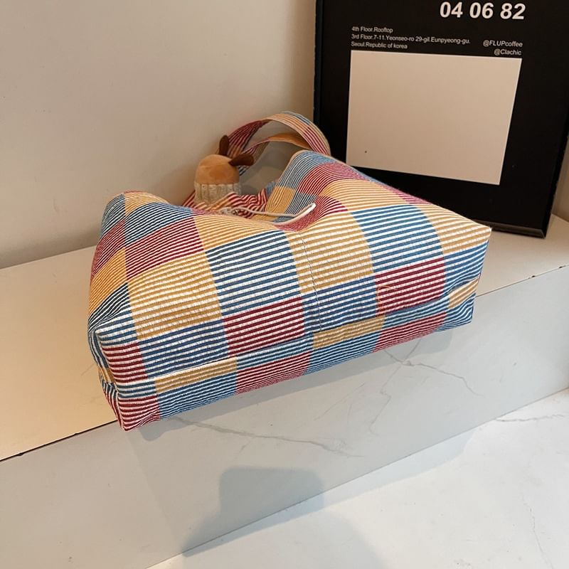 Drawstring Crossbody Plaid Bag