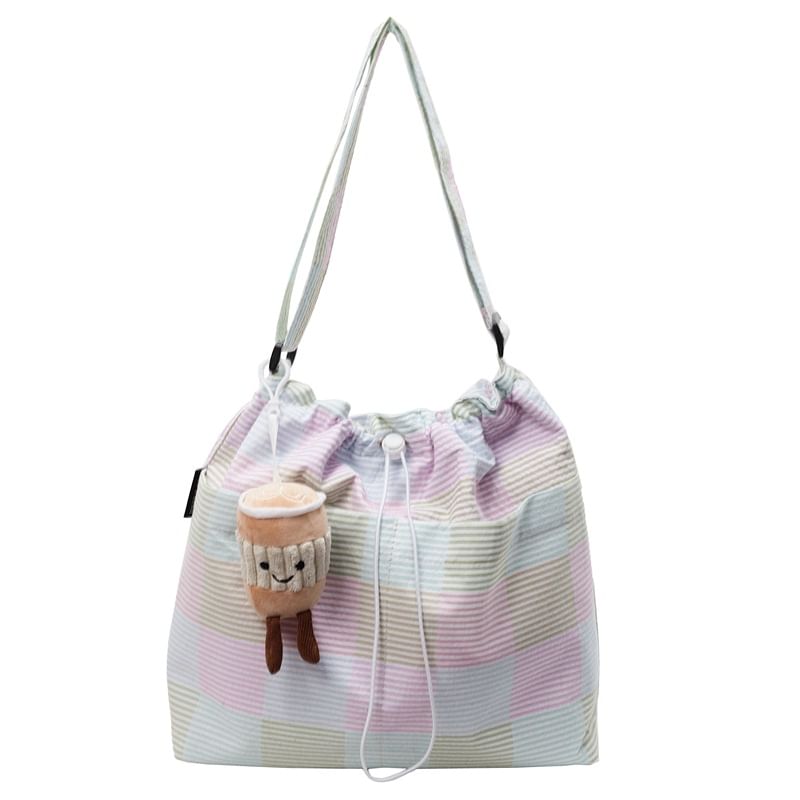 Drawstring Crossbody Plaid Bag