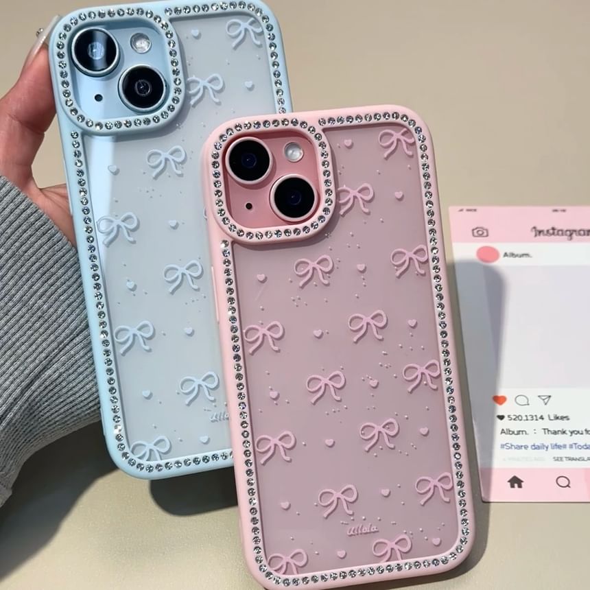 Rhinestone Case Phone Print Bow