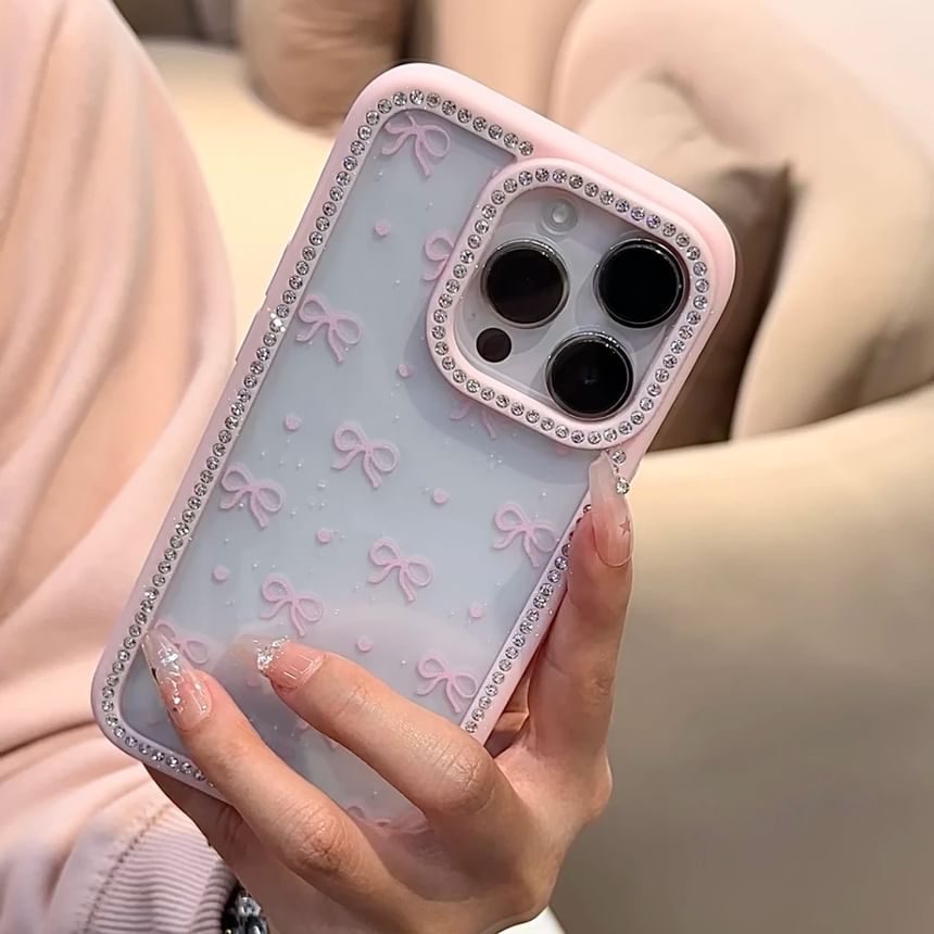 Rhinestone Case Phone Print Bow