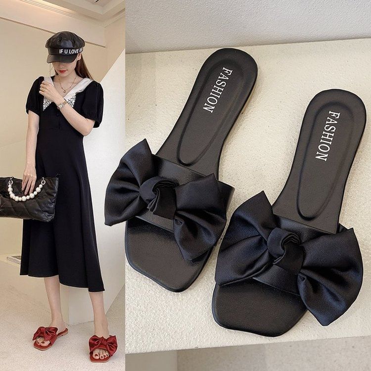 Bow Sandals Satin Slide