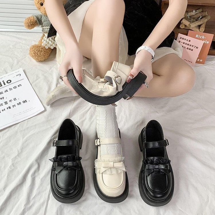 Platform Mary Jane Shoes Bow