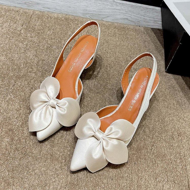 Slingback Bow Toe Pointed Pumps Satin