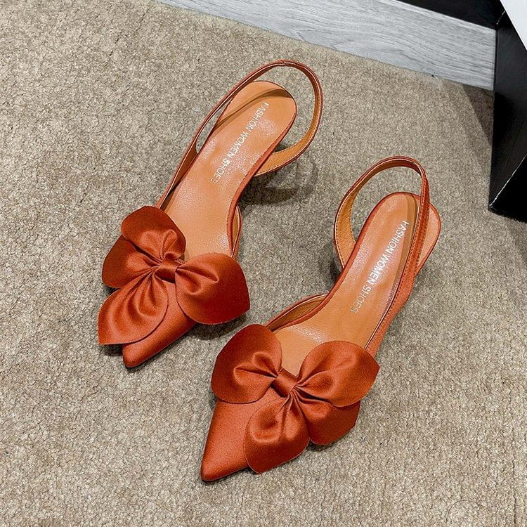 Slingback Bow Toe Pointed Pumps Satin