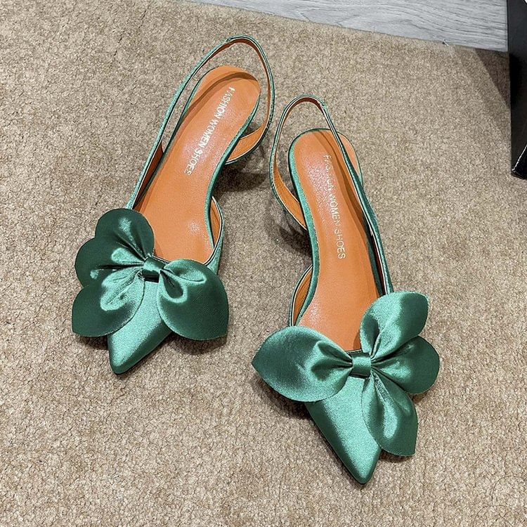 Slingback Bow Toe Pointed Pumps Satin