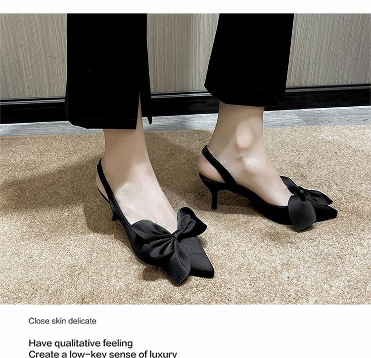Slingback Bow Toe Pointed Pumps Satin