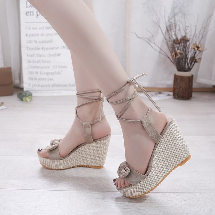Tie-Up Bow Wedge Platform Sandals