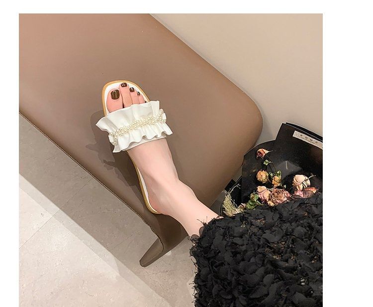 Slide Pearl Faux Sandals Ruffle