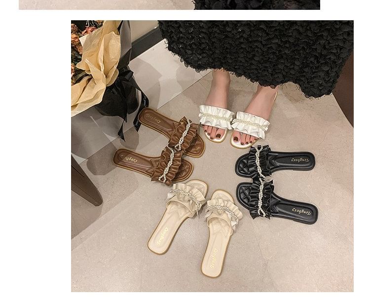 Slide Pearl Faux Sandals Ruffle