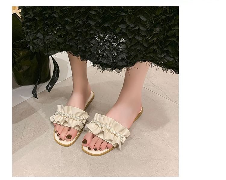 Slide Pearl Faux Sandals Ruffle
