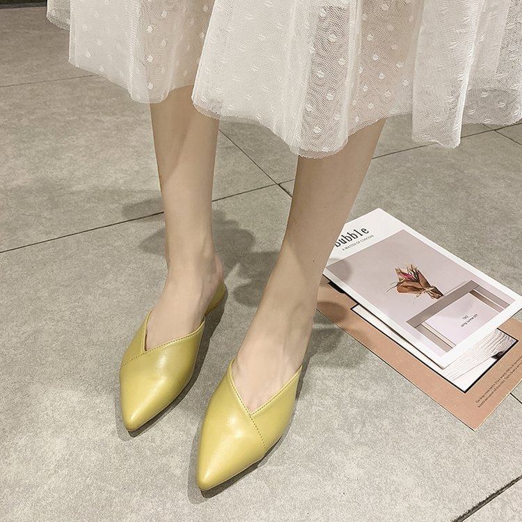Toe Leather Pointed Faux Mules