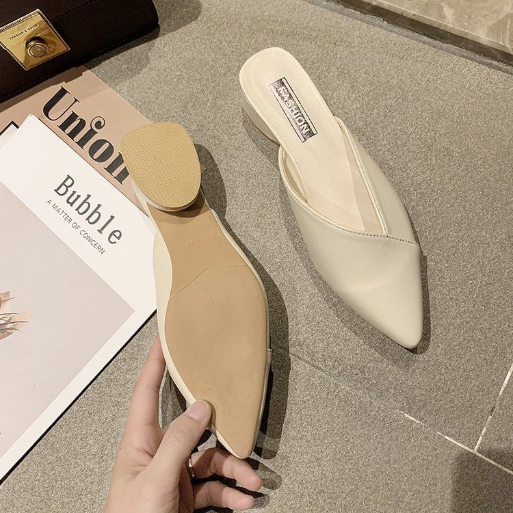Toe Leather Pointed Faux Mules
