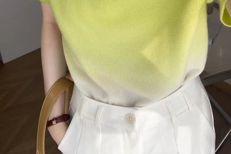 Top Neck Knit Crew Gradient Short-Sleeve