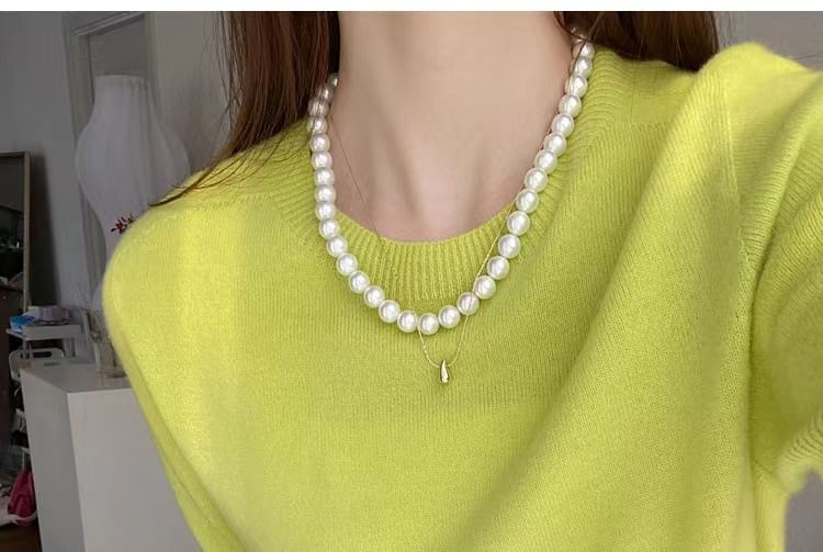 Top Neck Knit Crew Gradient Short-Sleeve