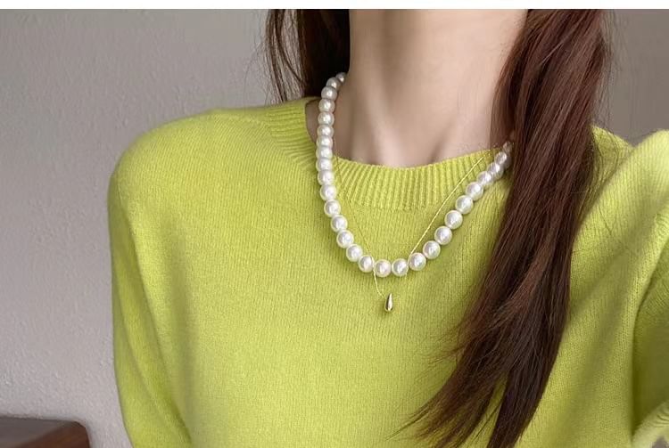 Top Neck Knit Crew Gradient Short-Sleeve