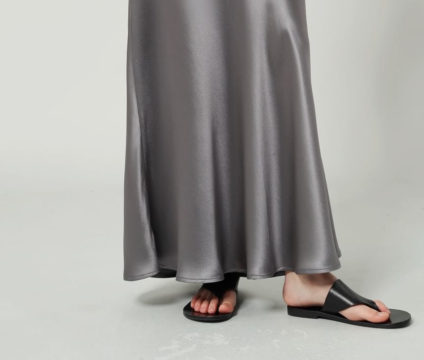 Satin High A-Line Plain Maxi Waist Skirt