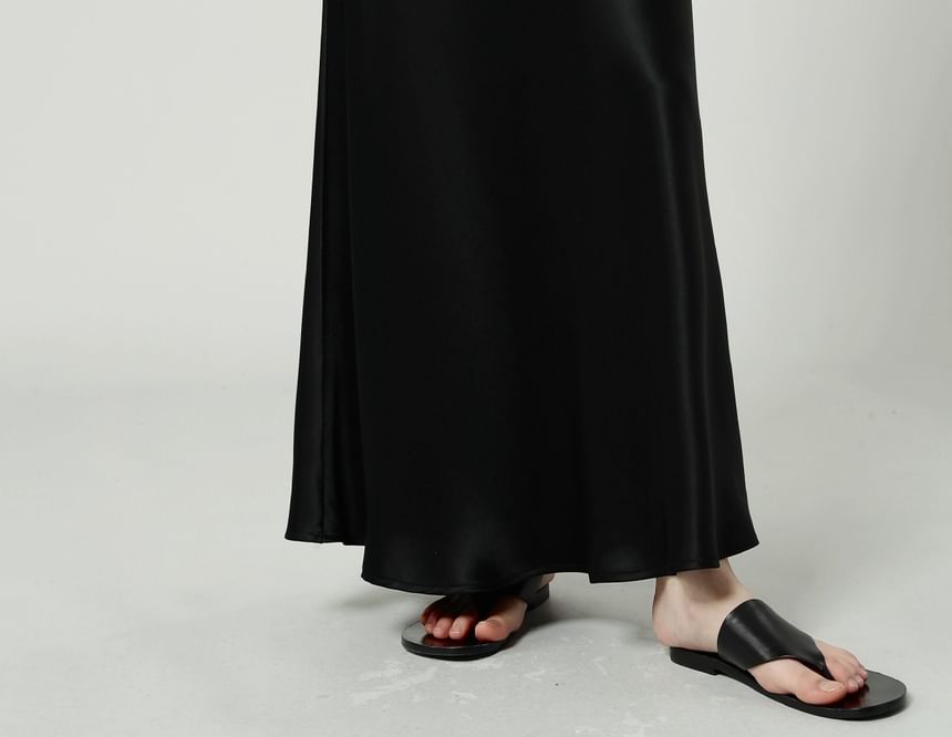 Plain Maxi High Skirt Satin Waist A-Line