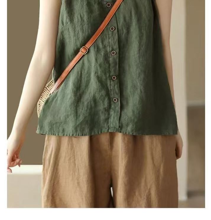 Camisole Top Scoop Neck Plain Buttoned