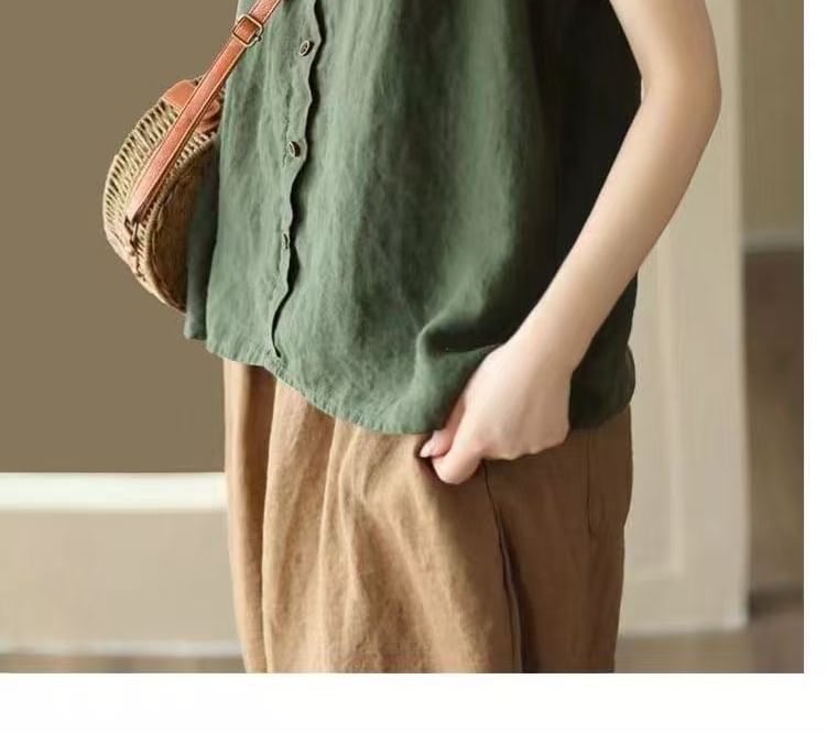 Buttoned Plain Scoop Top Neck Camisole