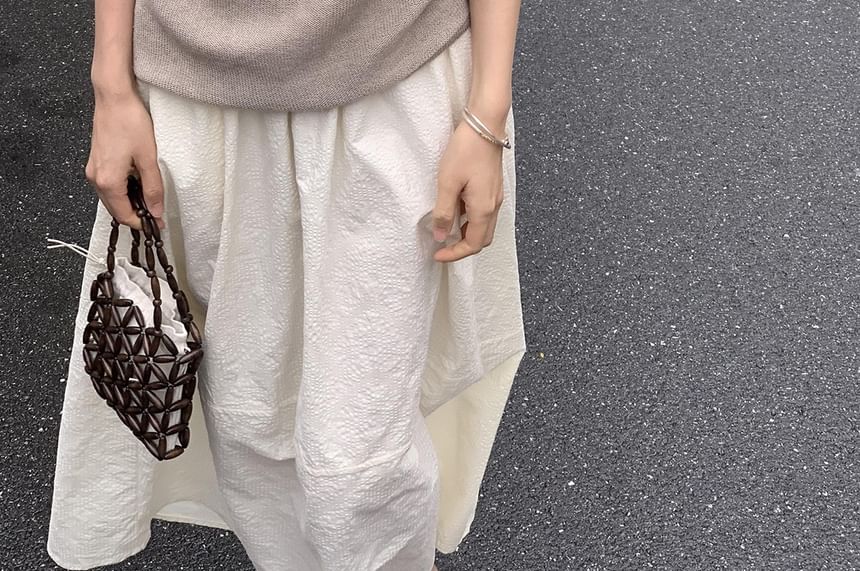 Off-Shoulder Top Short-Sleeve Plain Knit