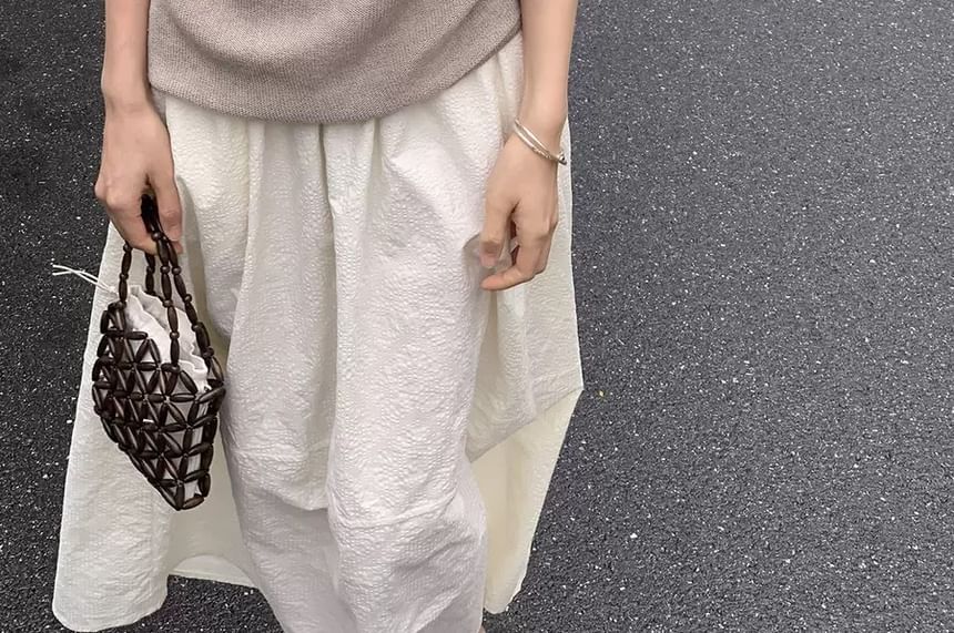 Off-Shoulder Top Short-Sleeve Plain Knit