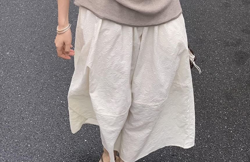 Off-Shoulder Top Short-Sleeve Plain Knit