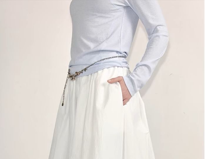 Paperbag Waist Skirt Midi Plain Elastic