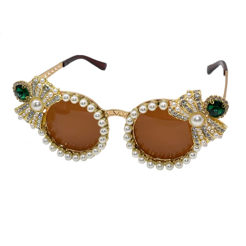 Faux Pearl Eye Cat Rhinestone Sunglasses