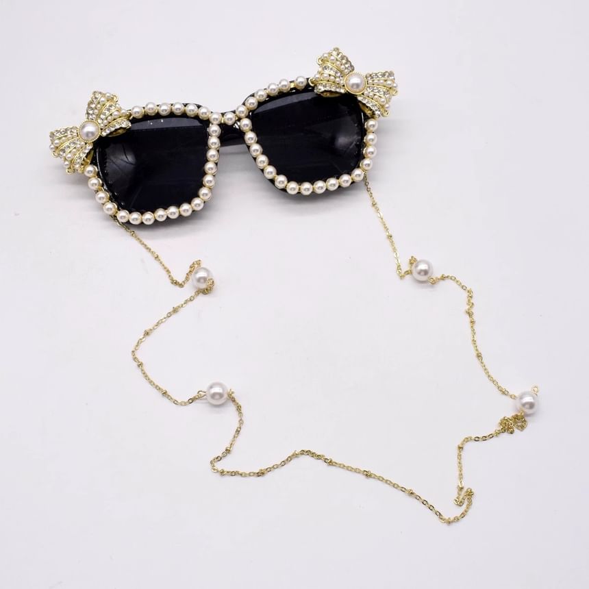 Faux Pearl Eye Cat Rhinestone Sunglasses