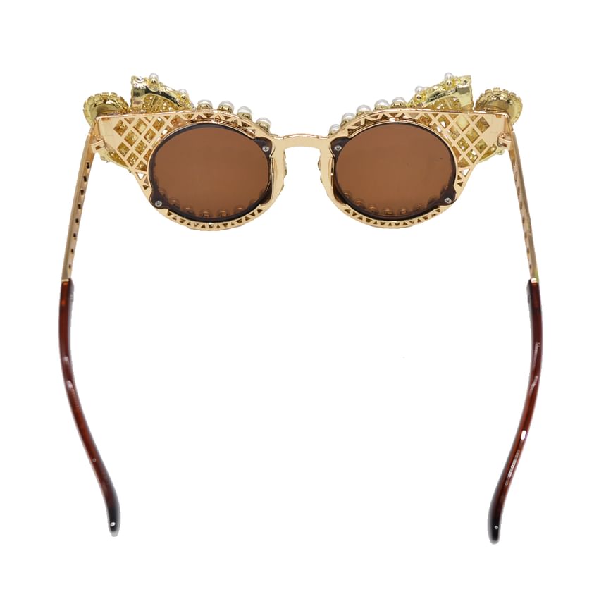 Faux Pearl Eye Cat Rhinestone Sunglasses