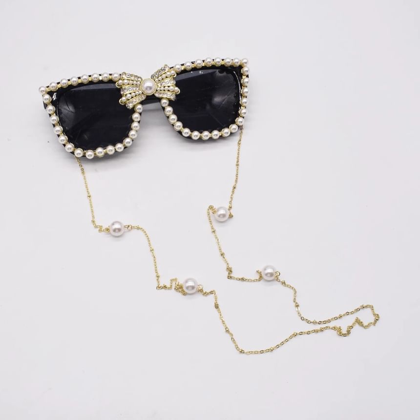 Faux Pearl Eye Cat Rhinestone Sunglasses
