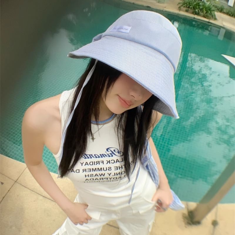 Applique Lettering Sun Hat Striped