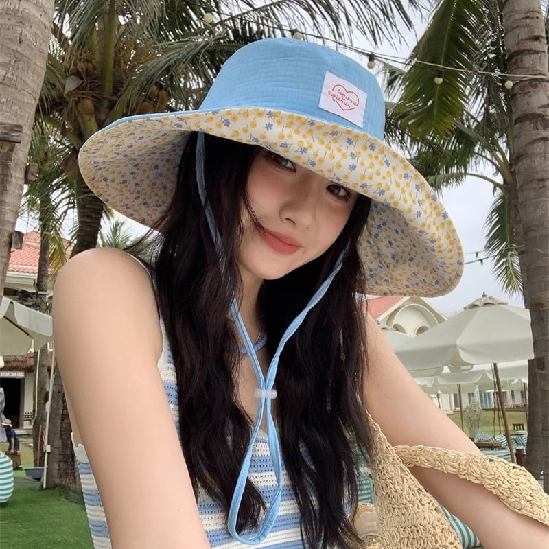 Sun Heart Hat Print Floral Applique