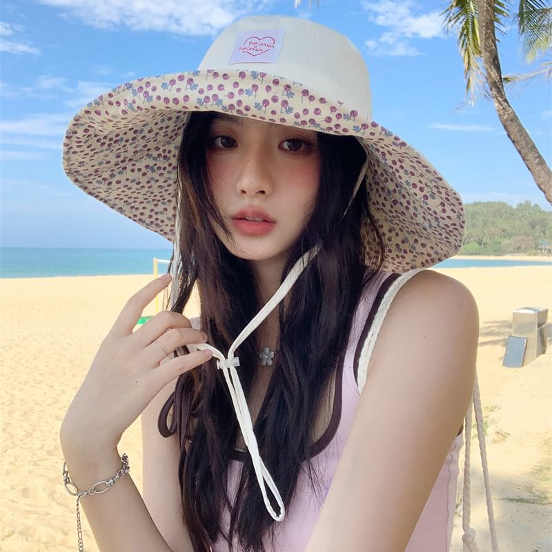 Sun Heart Hat Print Floral Applique