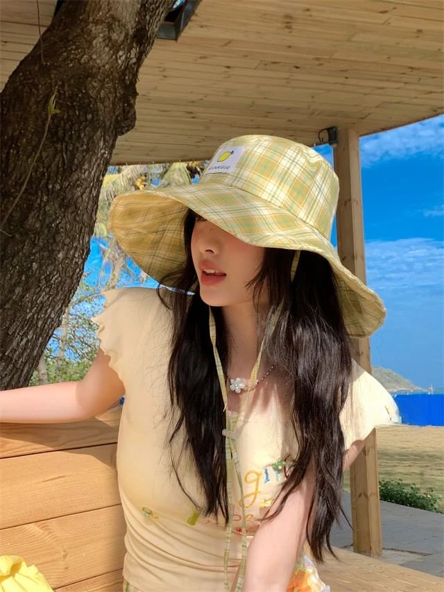Lemon Hat Plaid Sun Applique