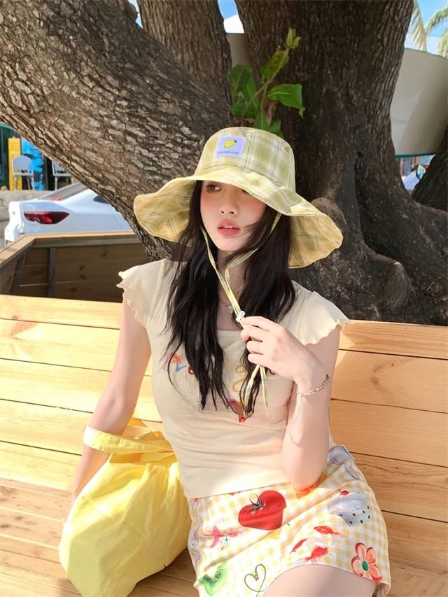 Lemon Hat Plaid Sun Applique