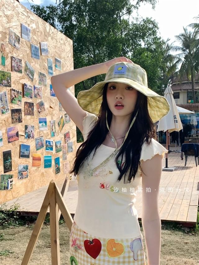 Lemon Hat Plaid Sun Applique