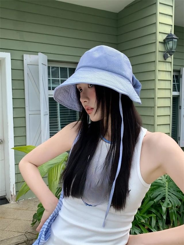 Applique Lettering Sun Hat Striped