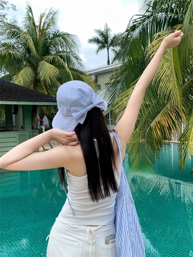 Applique Lettering Sun Hat Striped