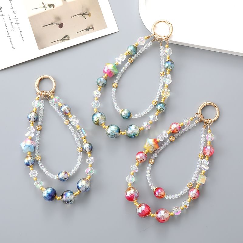(Various Designs) Bead Faux Star Strap Crystal Layered Phone