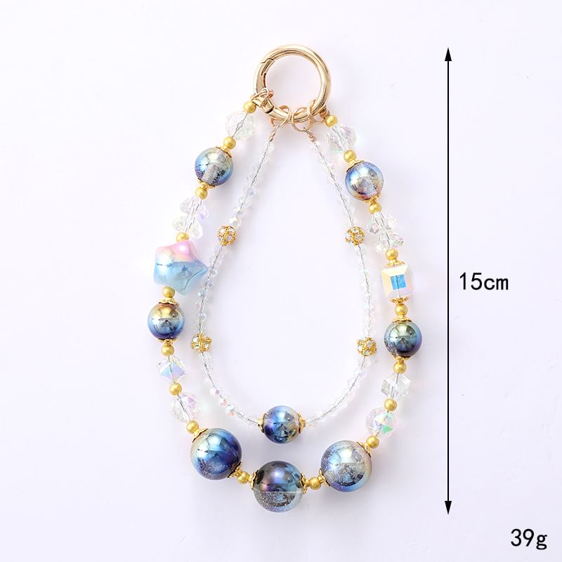 (Various Designs) Bead Faux Star Strap Crystal Layered Phone